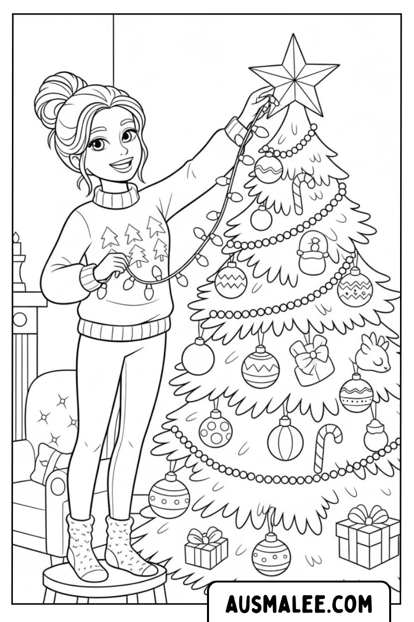 Barbie kerstboom kleurplaten