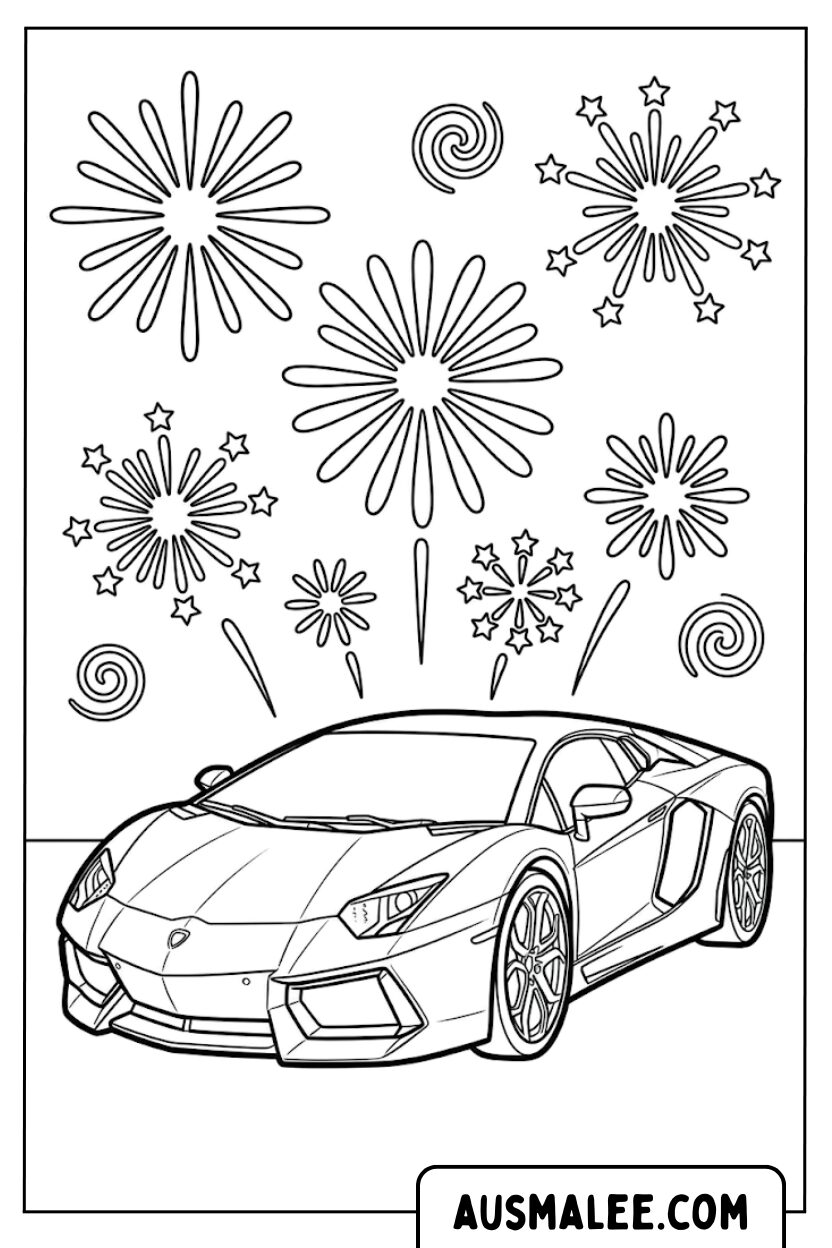 Coloring pages Lamborghini fireworks