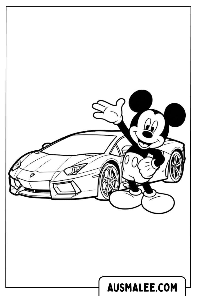 Coloring pages Mickey Mouse Lamborghini