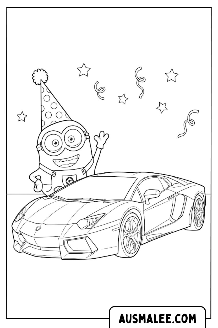 Coloring pages Minion Party Lamborghini