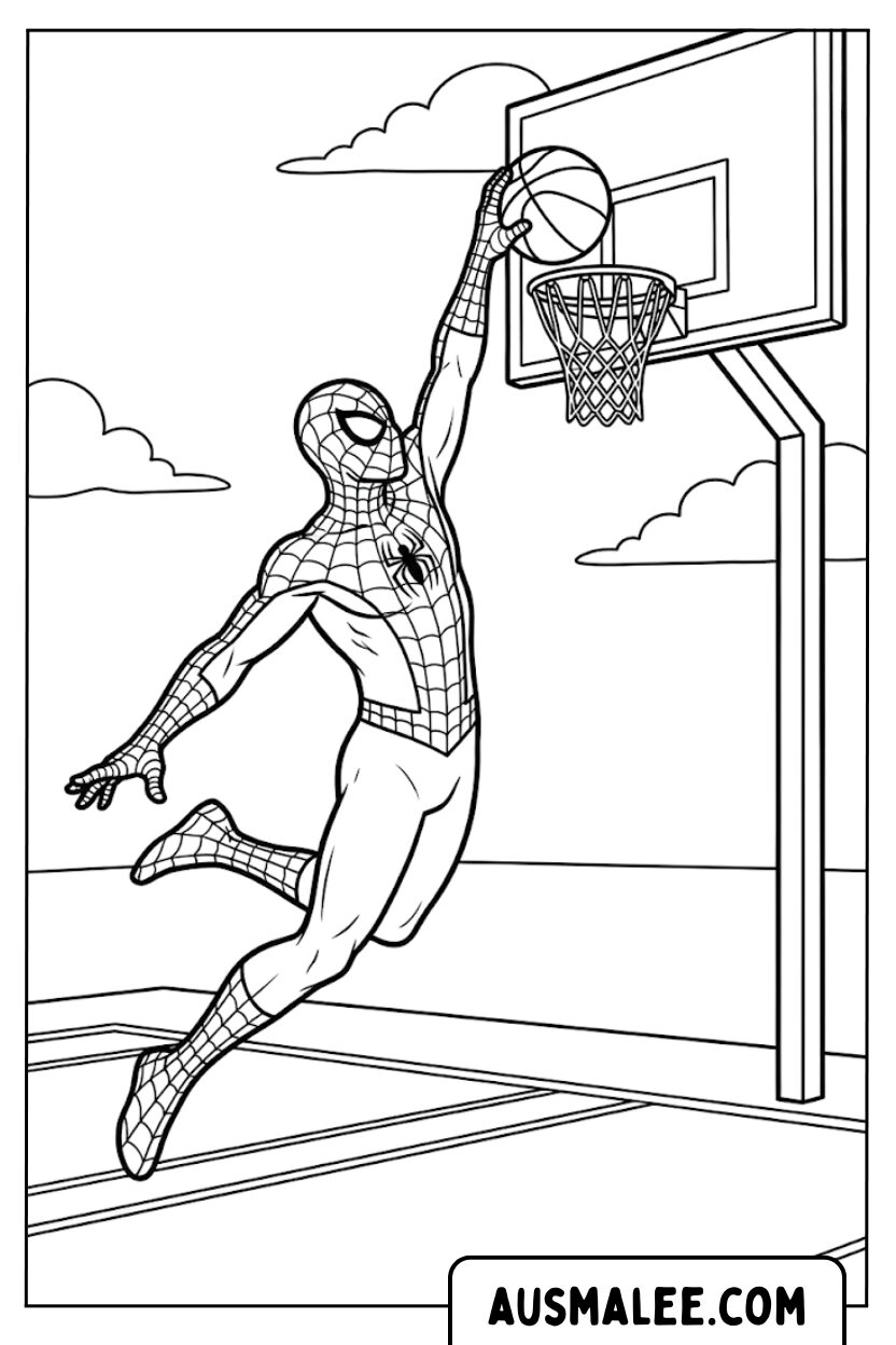 Spiderman Basketball Dunk Coloring Pages