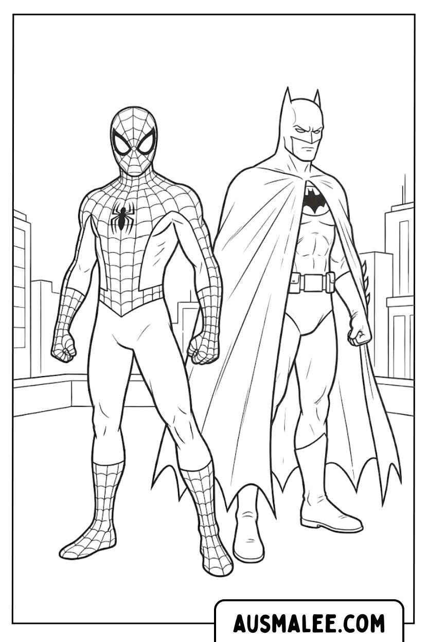 Coloring pages Spiderman Batman Duo