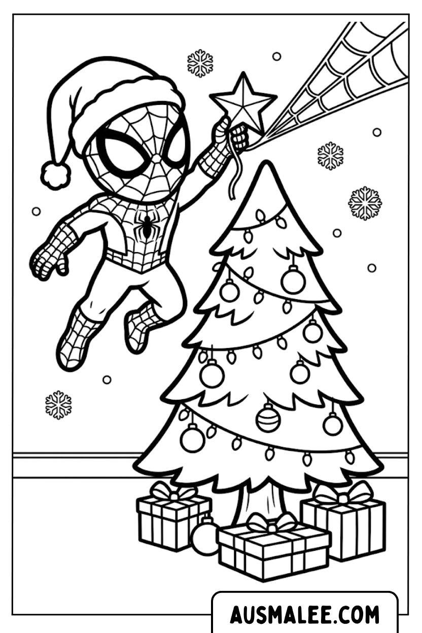 Spiderman Chibi Christmas Tree Coloring Pages