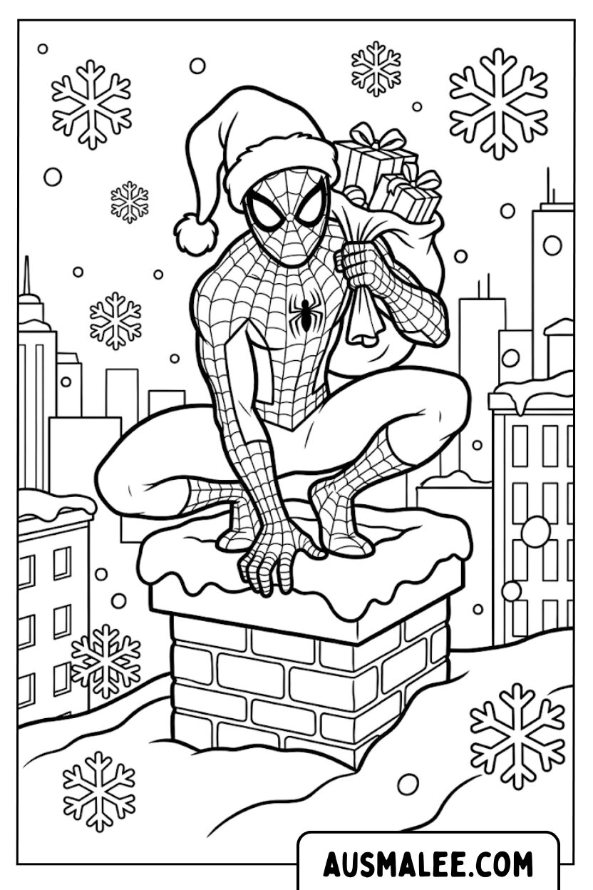 Coloring pages Spiderman chimney gift