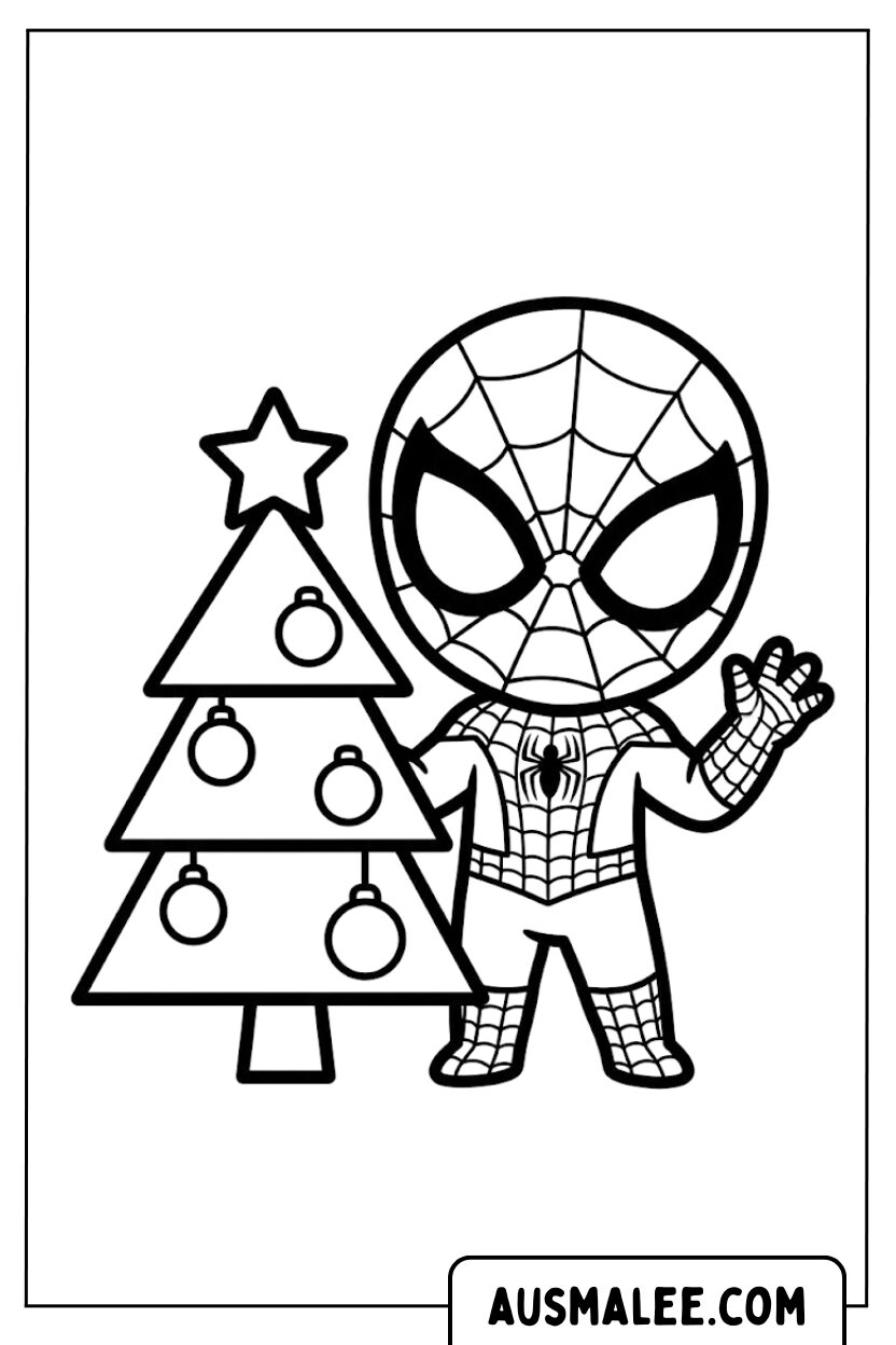 Kleurplaten Spidey kerstboom