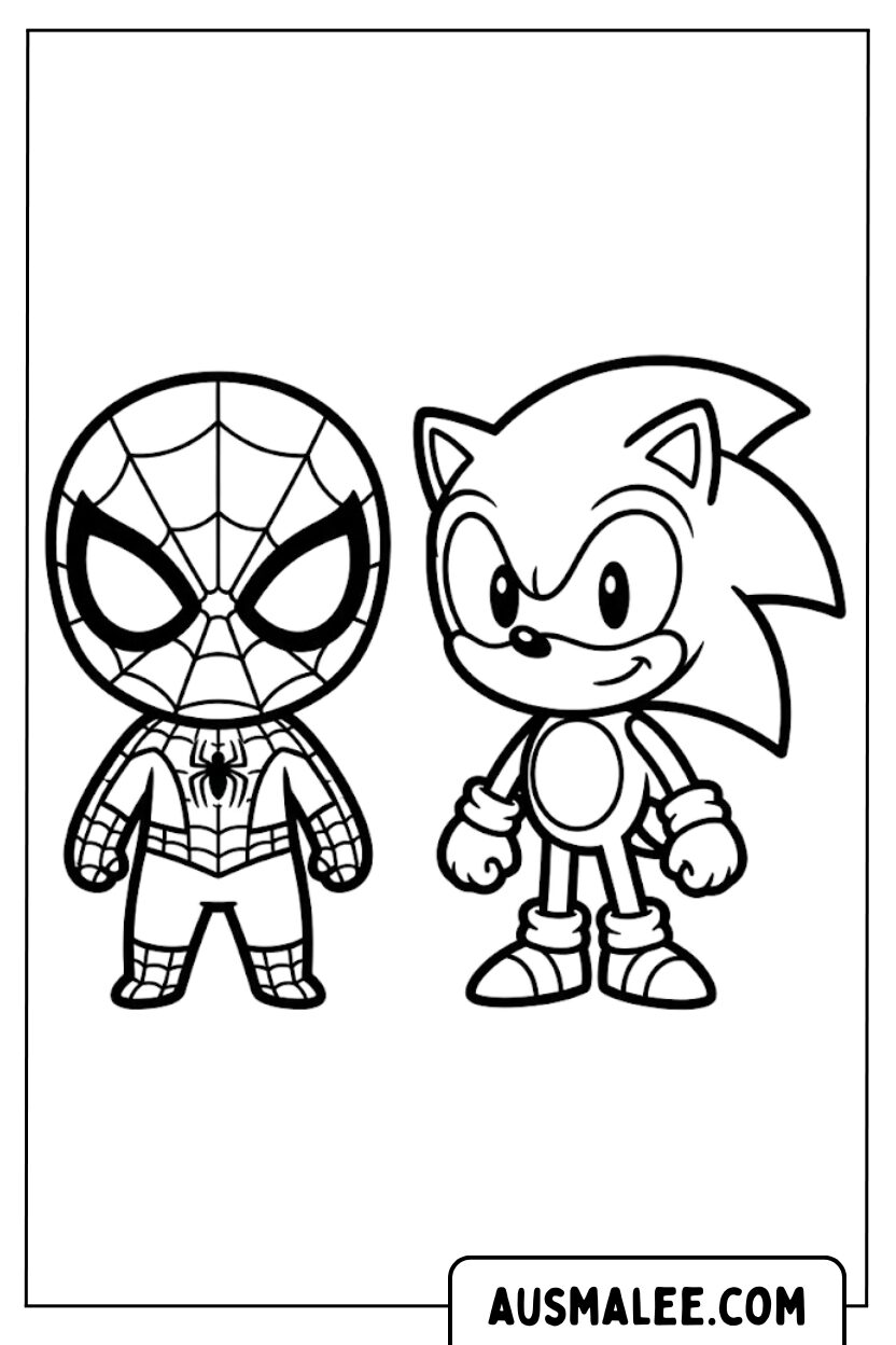 Spidey en Sonic kleurplaten