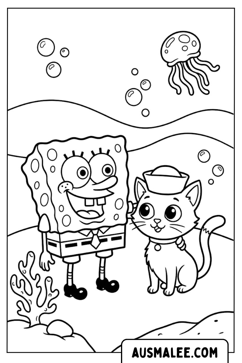 Kleurplaten SpongeBob kat matroos