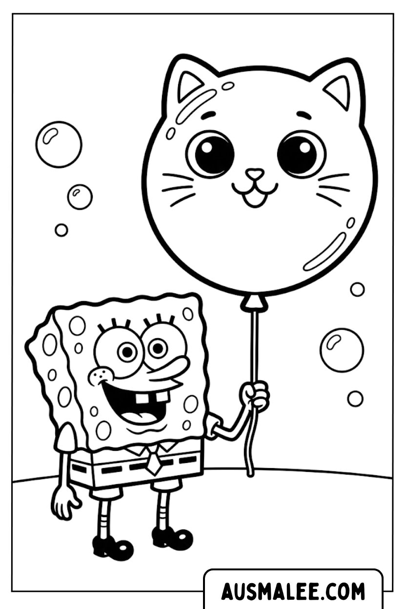 Kleurplaten SpongeBob kattenballon