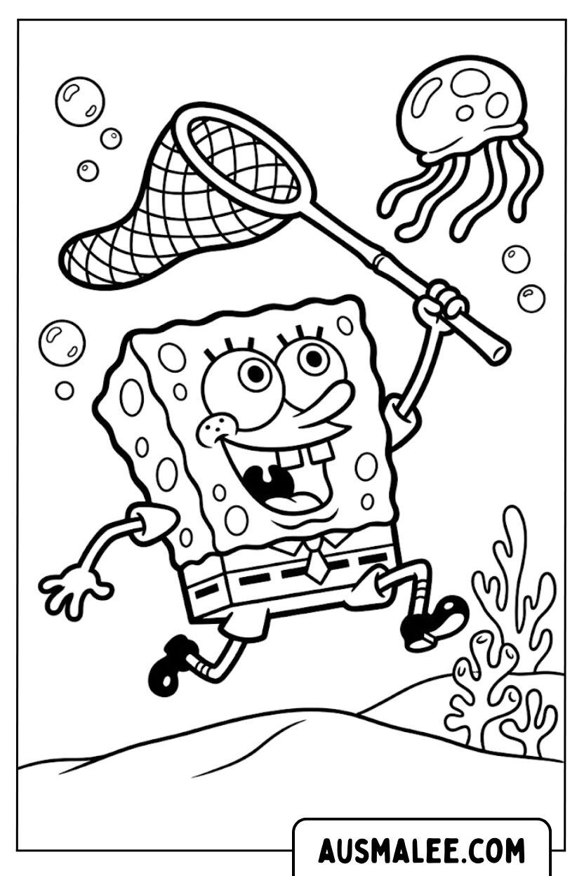 SpongeBob kwallen vissen kleurplaat