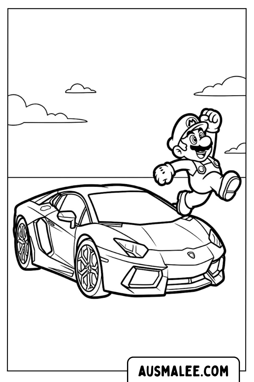 Coloring pages Super Mario Lamborghini
