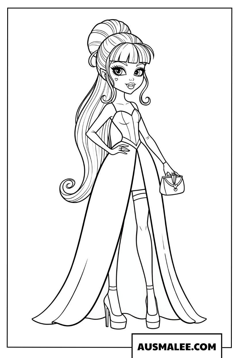 Kleurplaat Monster High Draculaura in avondjurk
