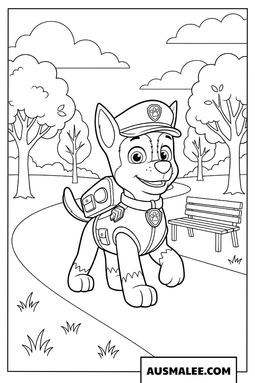 Paw Patrol Chase coloring page walking in the park