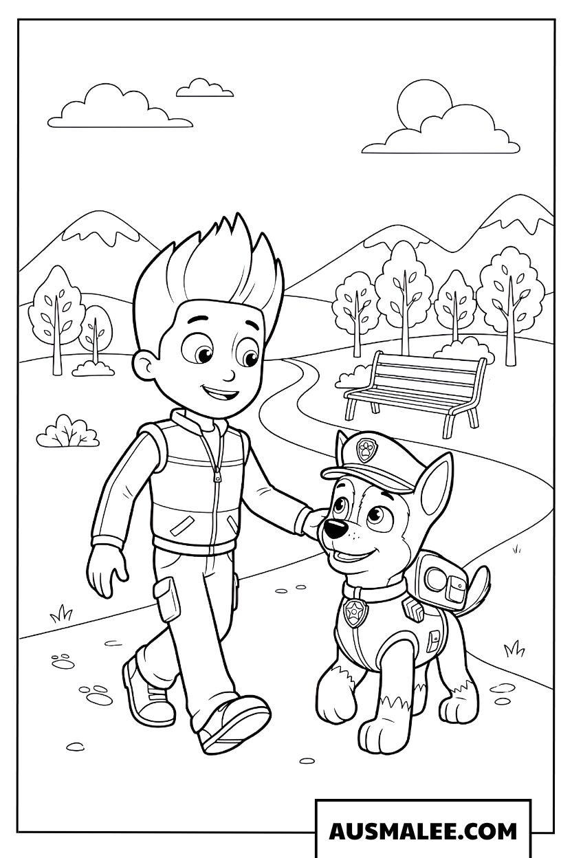 Ryder and Chase coloring page on a trip together