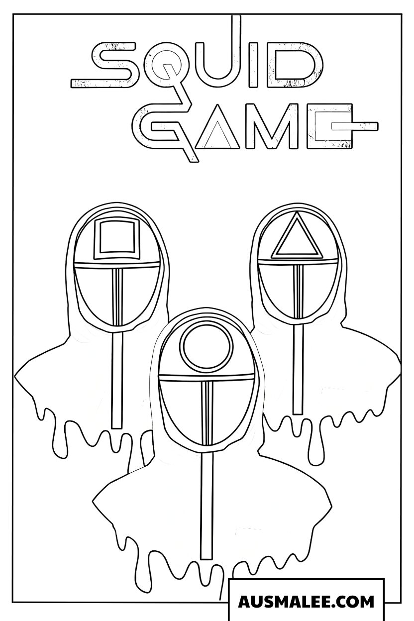 Coloriage Squid Game logo et masques
