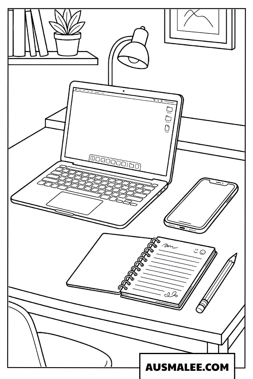 iPhone kleurplaat op modern bureau