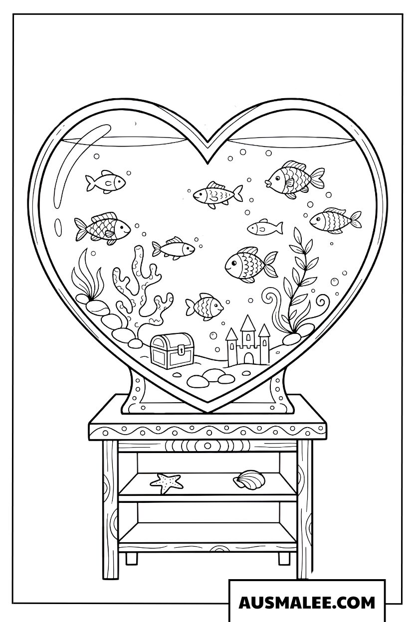 Coloriage aquarium en forme de cœur