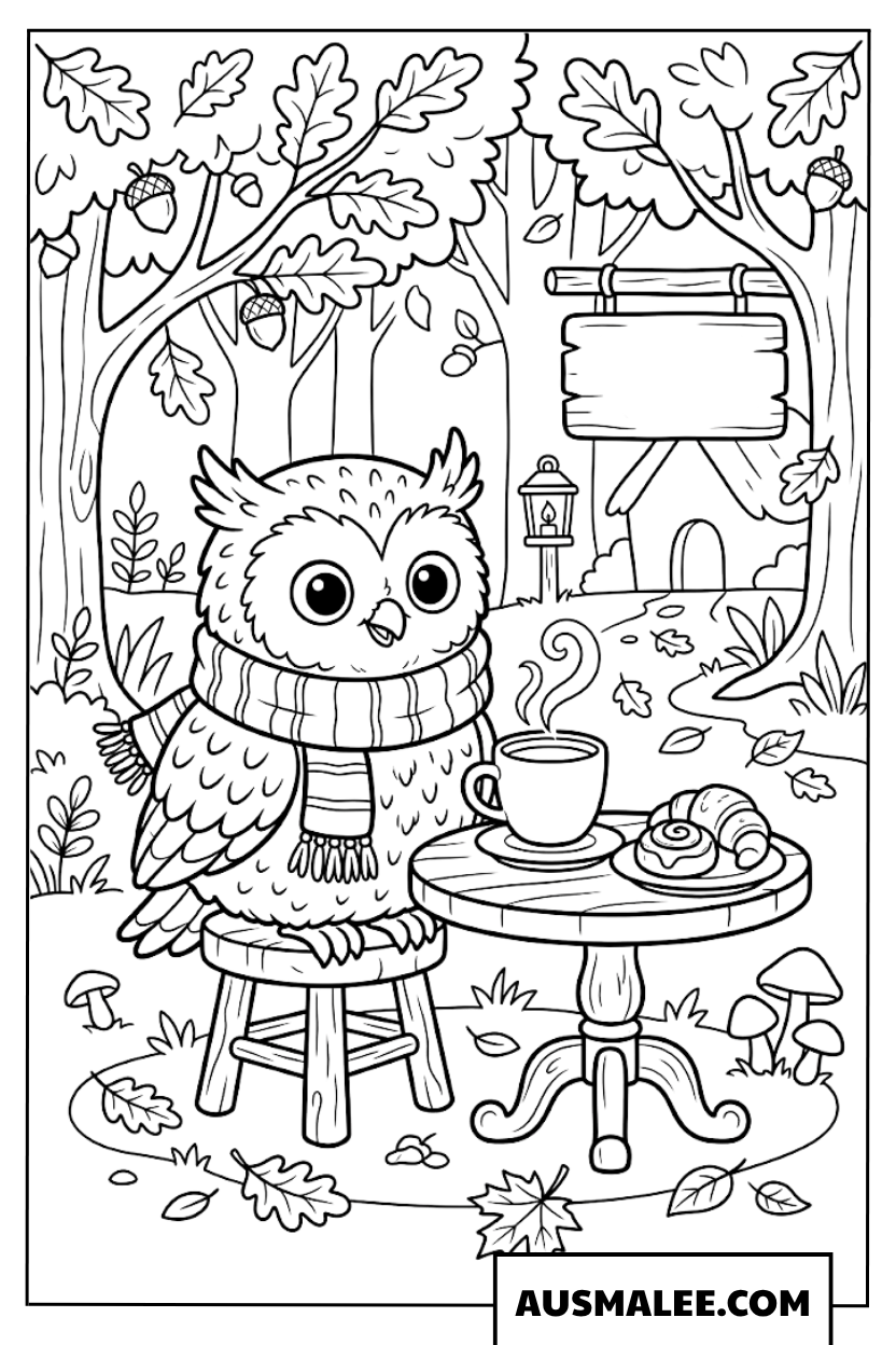 Coloriage hibou au café