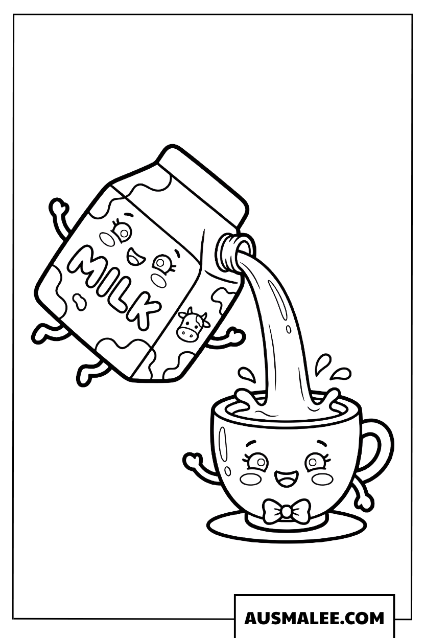 Coloriage brique de lait et tasse
