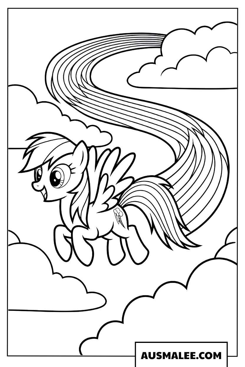 Rainbow Dash over the rainbow coloring page