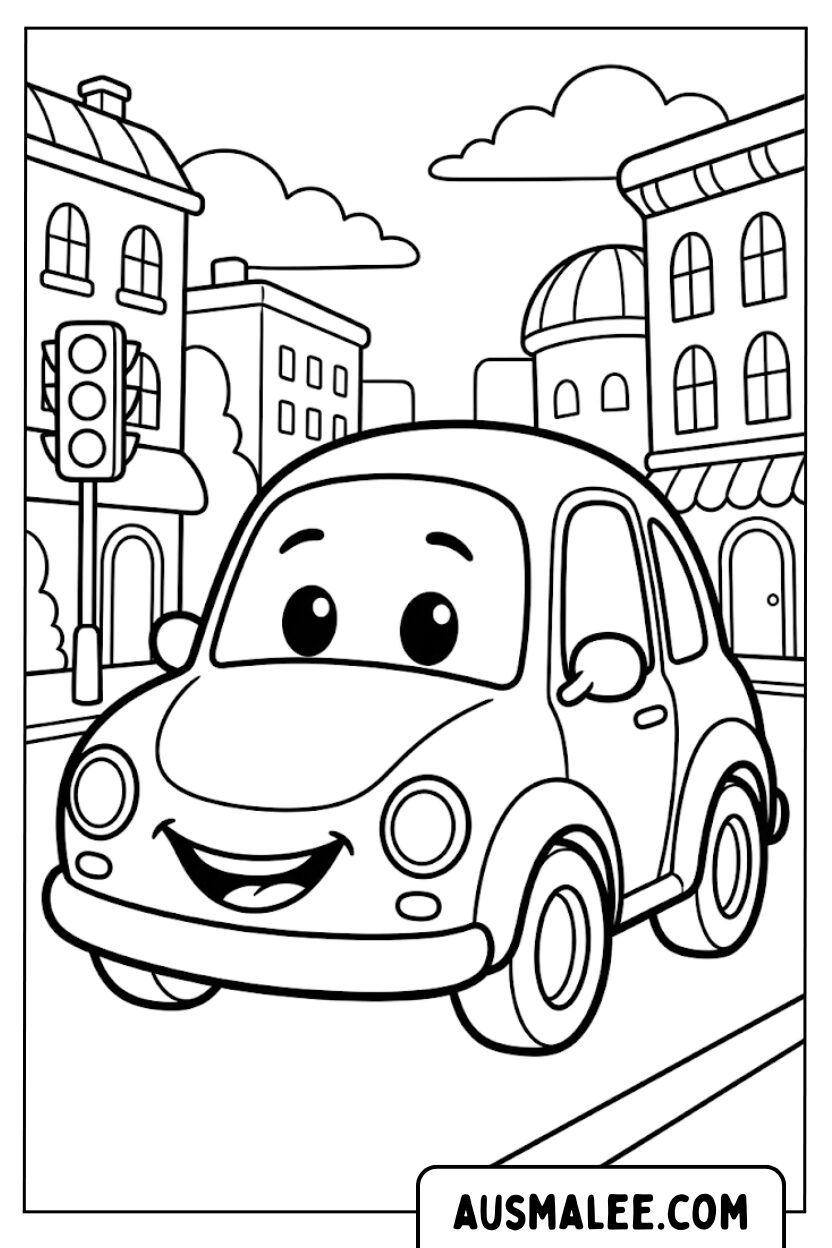 Coloriages voiture feux de circulation en ville