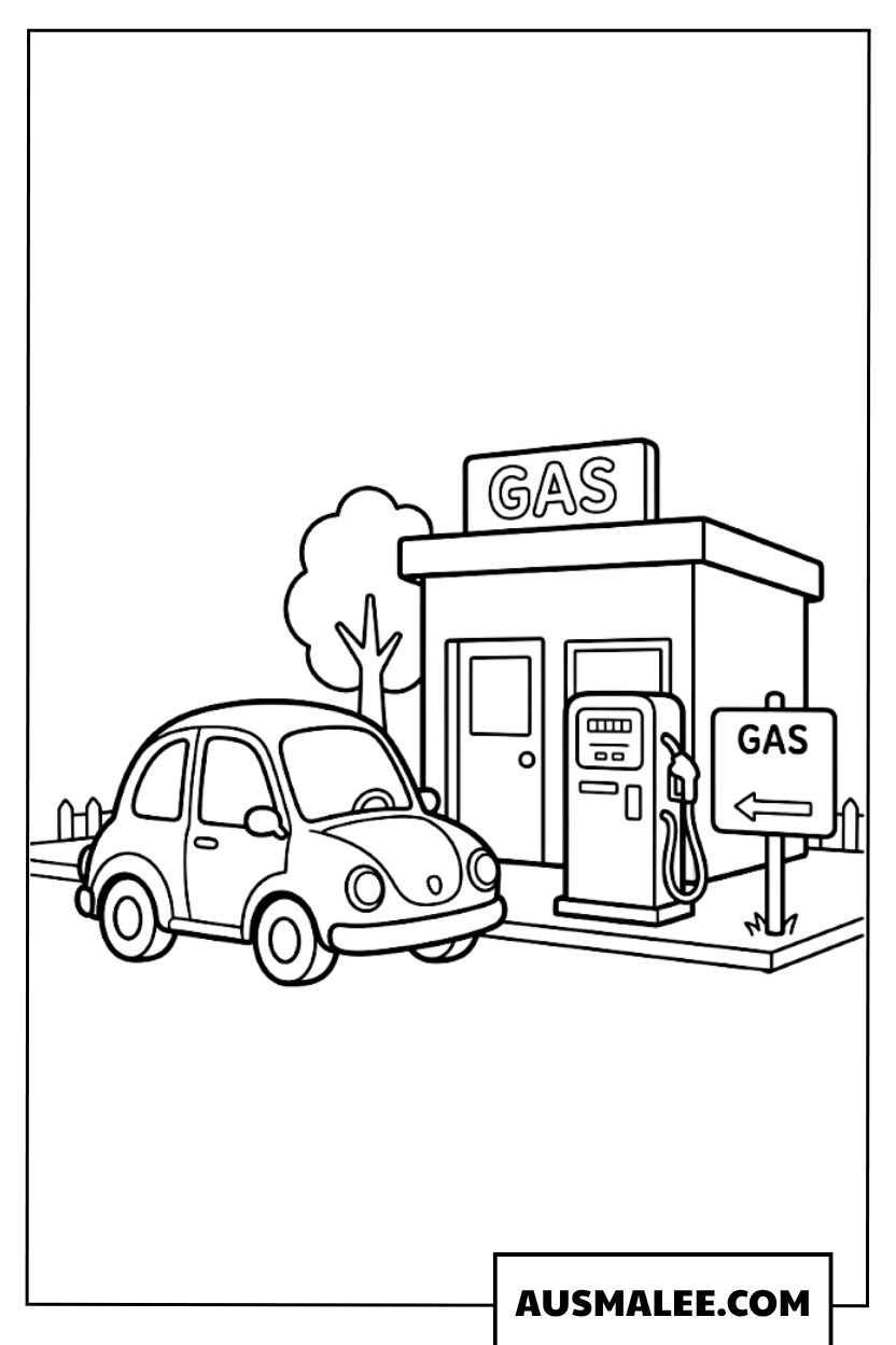 Coloriage Voiture à la station-service