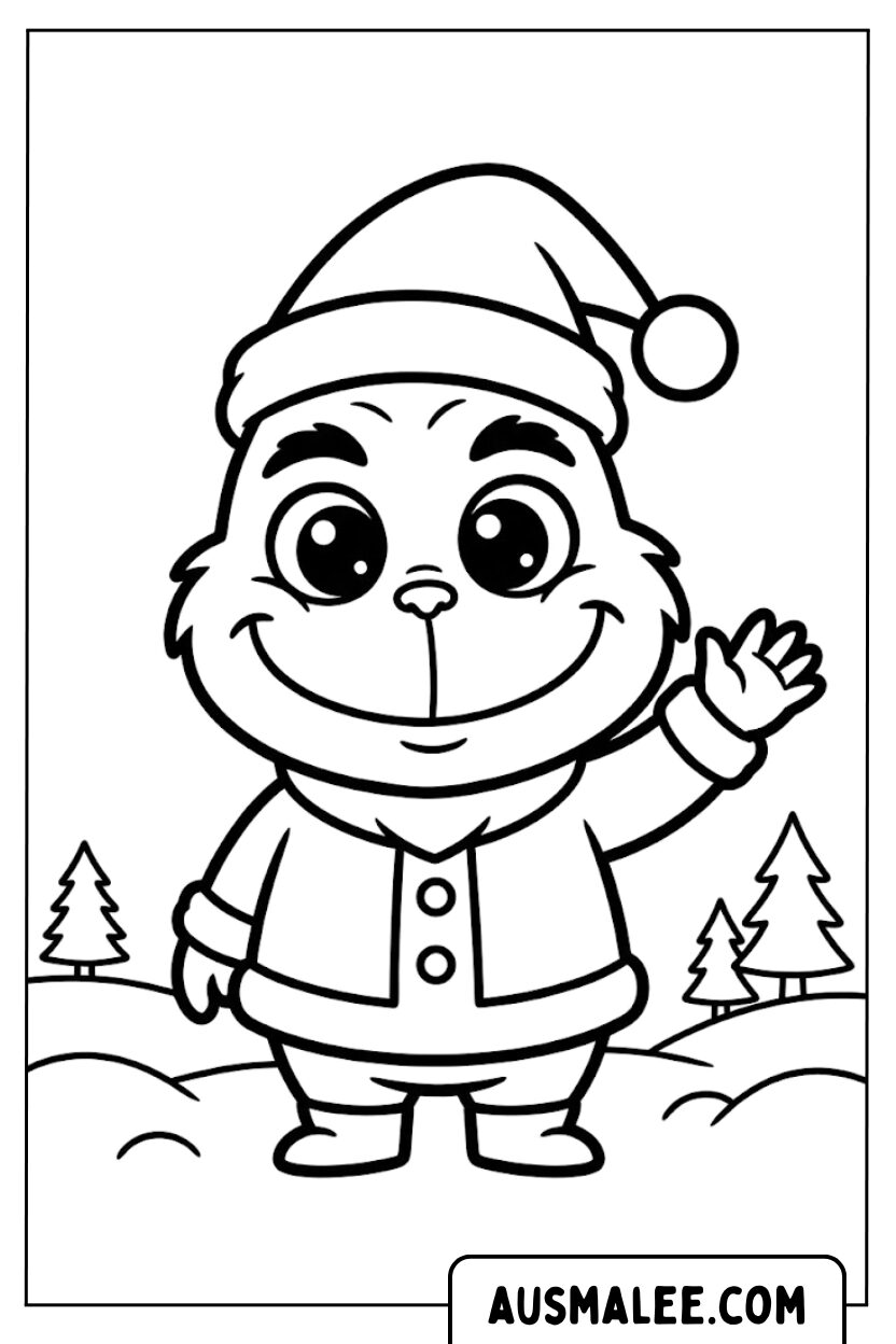 Baby Grinch zwaaiende kleurplaten