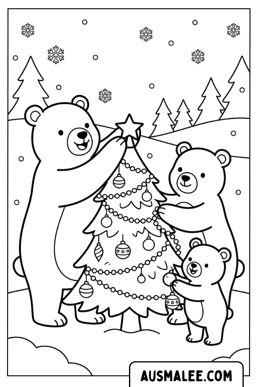 Bear family forest coloring pages