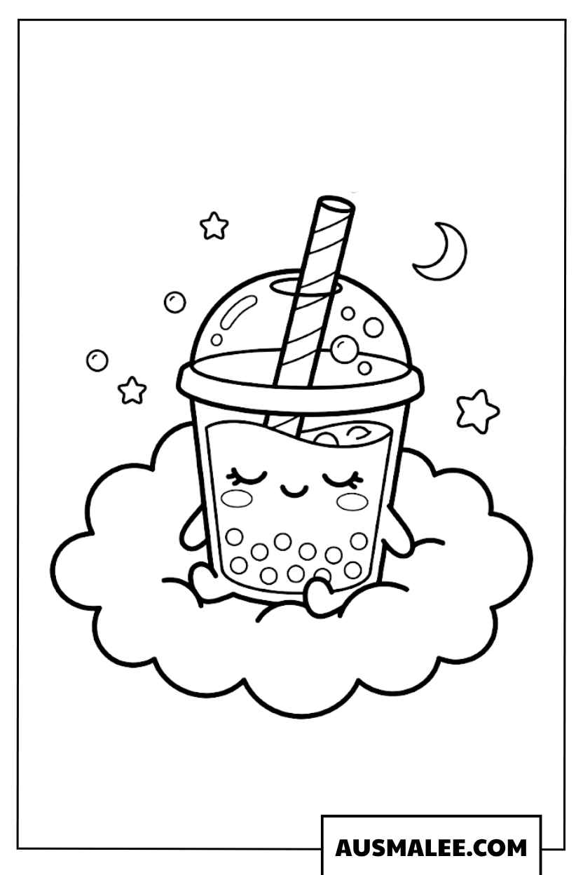 Coloriage Thé Boba sur un nuage