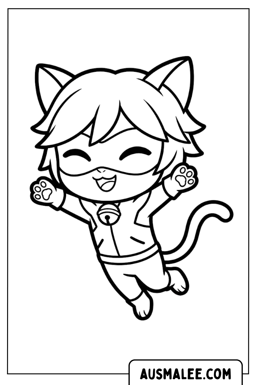 Ausmalbilder Cat Noir Chibi Sprung