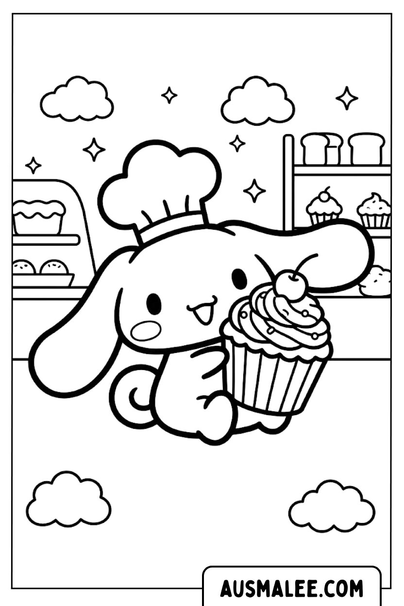 Ausmalbilder Cinnamoroll Als Bäcker Mit Cupcake