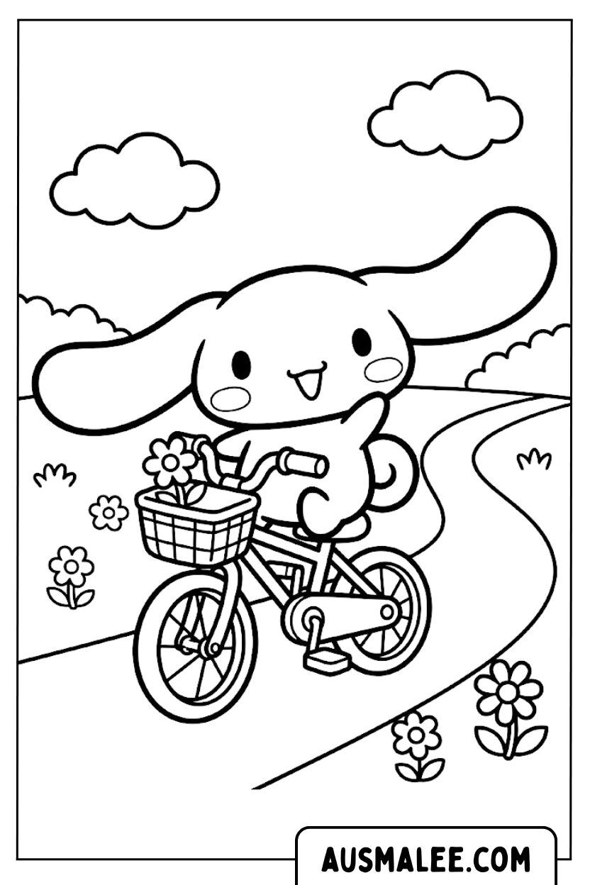 Ausmalbilder Cinnamoroll Fährt Fahrrad
