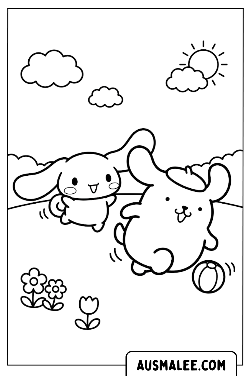 Ausmalbilder Cinnamoroll Und Pompompurin Spielen