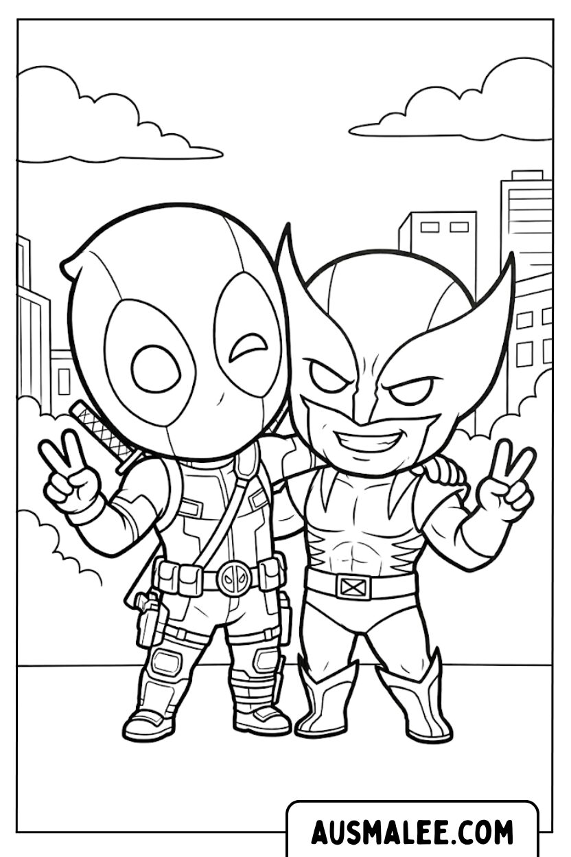 Deadpool Wolverine Selfie kleurplaten