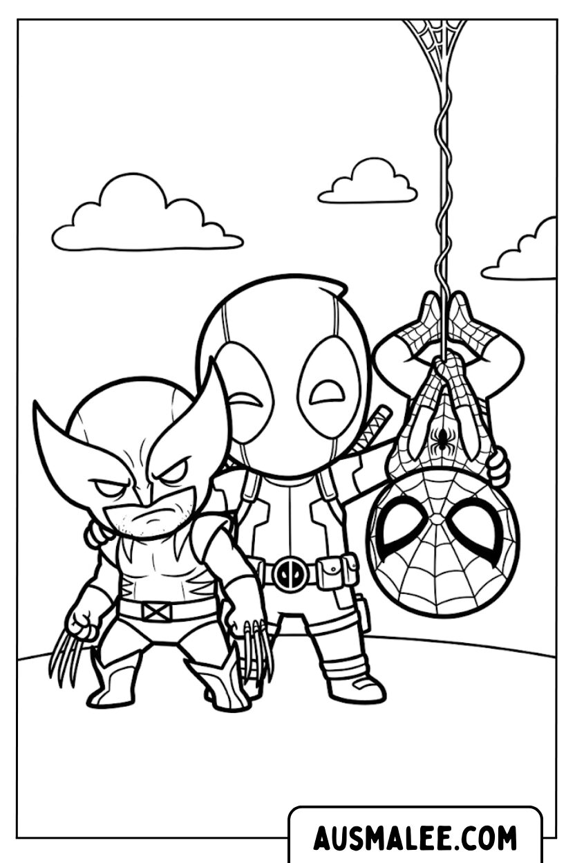 Deadpool Wolverine Spiderman kleurplaten