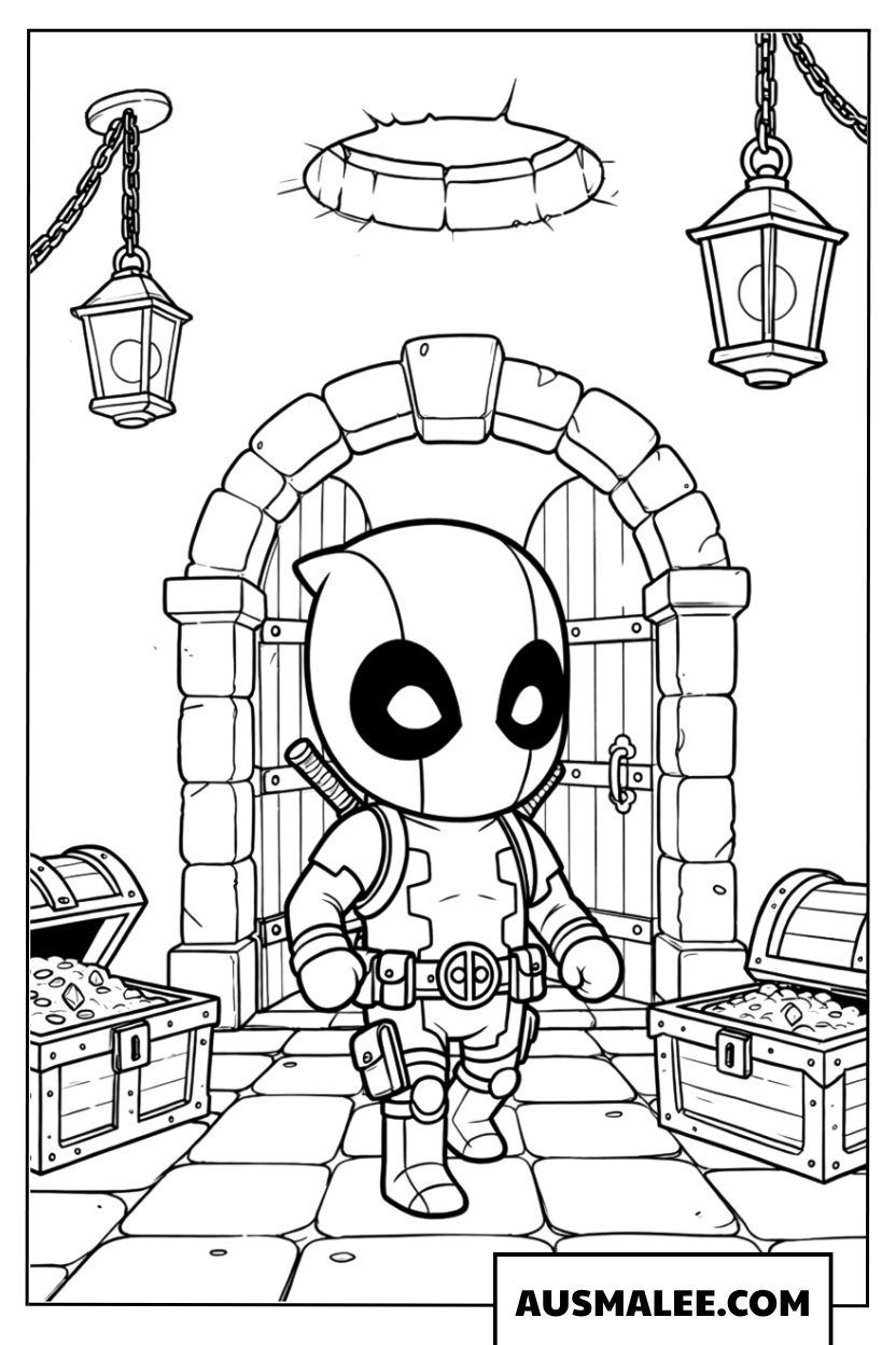 Kleurplaat Deadpool en de schatkamer
