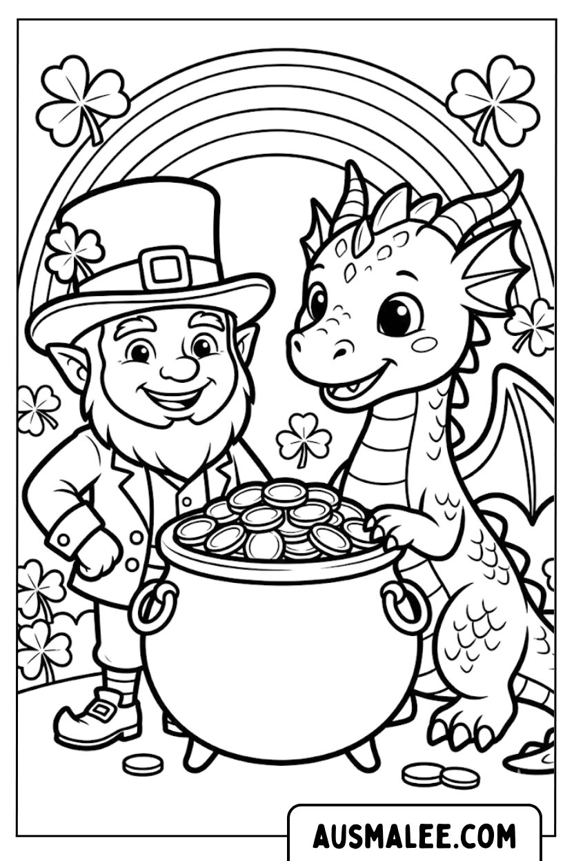 Kleurplaten Dragon Goblin Pot met goud