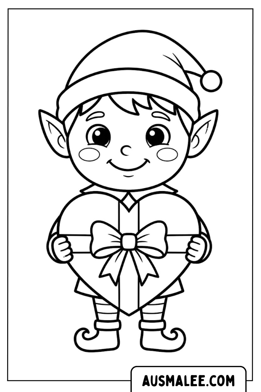 Coloriages Elfe Noël Cadeau Coeur Elfe