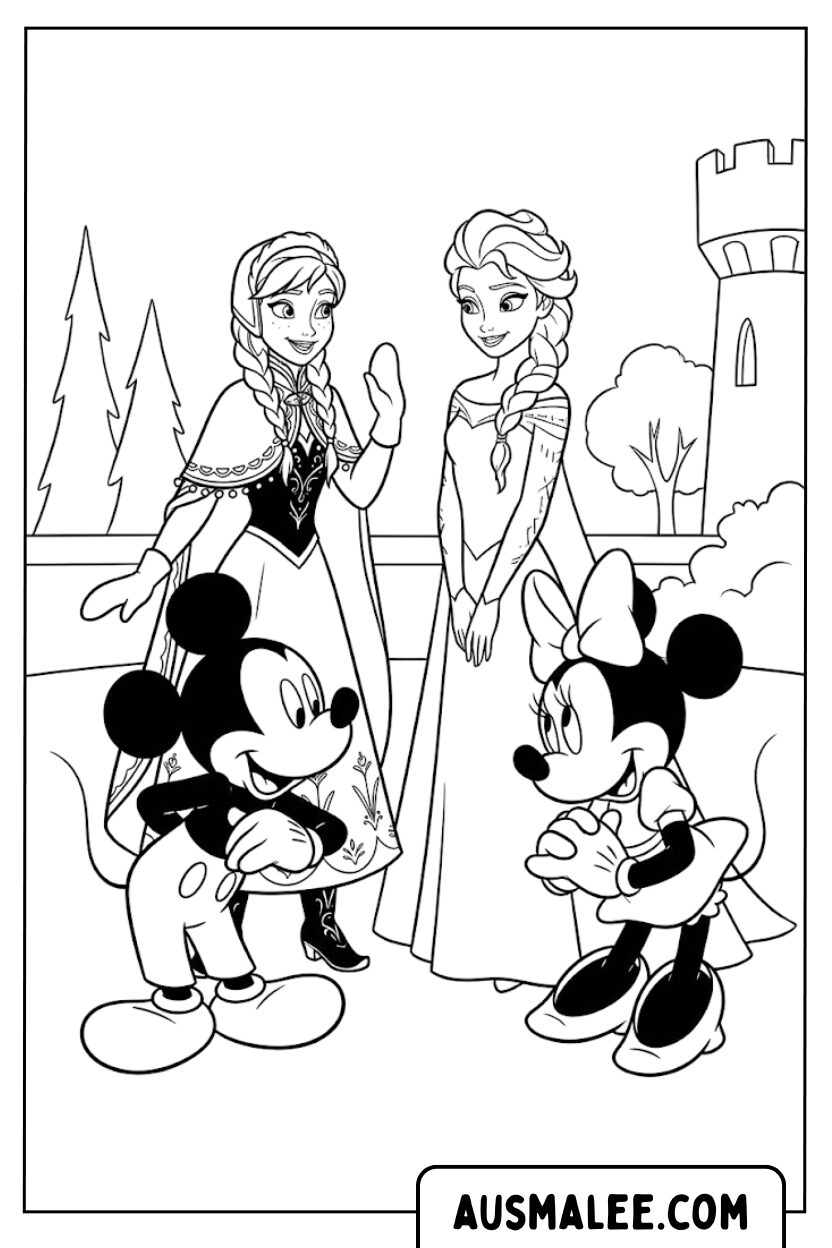 Elsa Anna Mickey Minnie Mouse kleurplaten