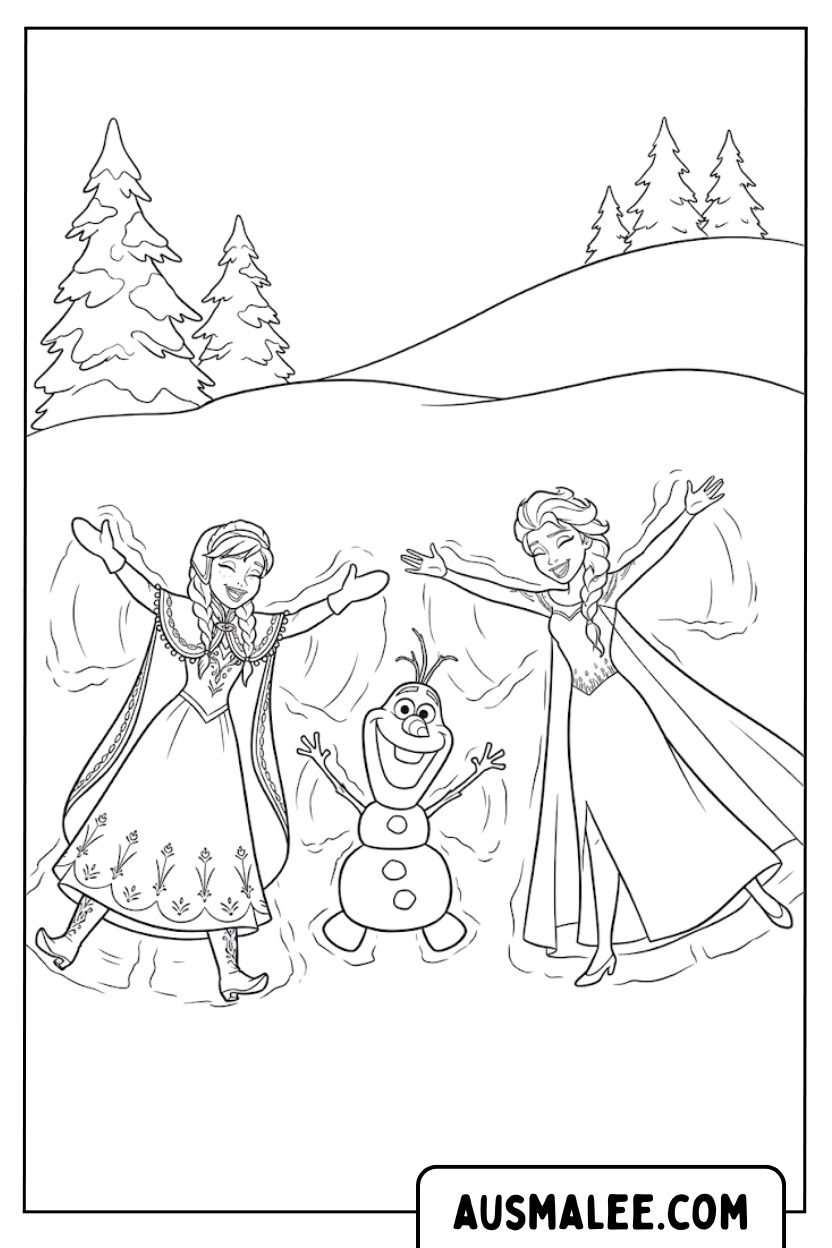 Kleurplaten Elsa Anna Sneeuwengel Olaf