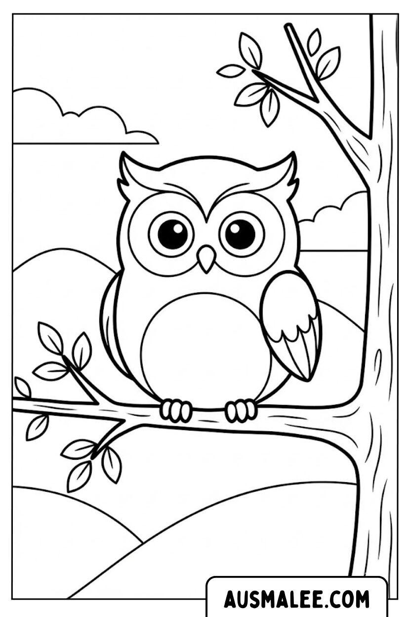 Coloriages Hibou sur une branche