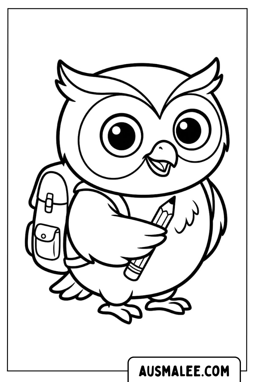 Coloriages Hibou avec sac à dos