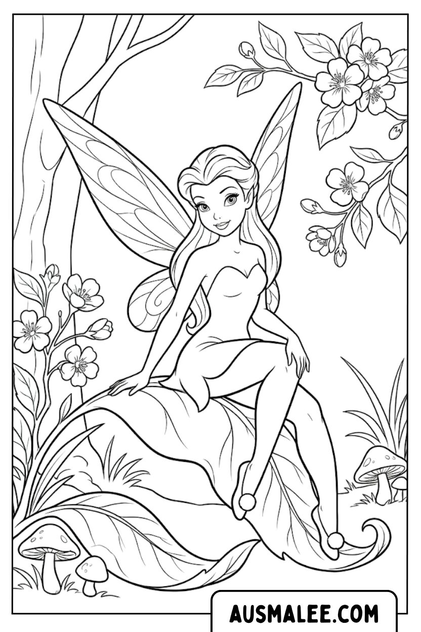 Coloring pages fairy forest mushrooms flowers