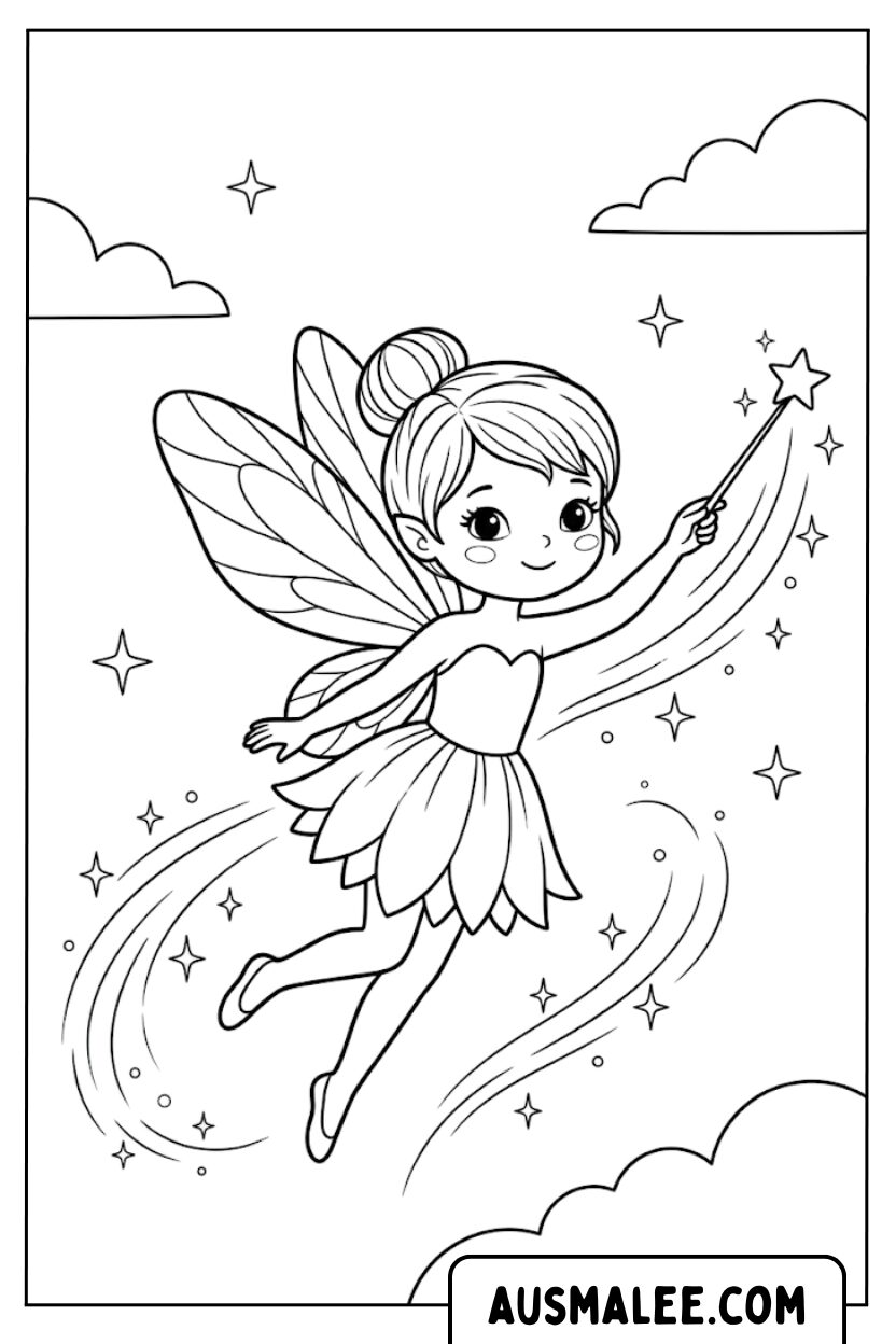 Coloring pages fairy wand stars