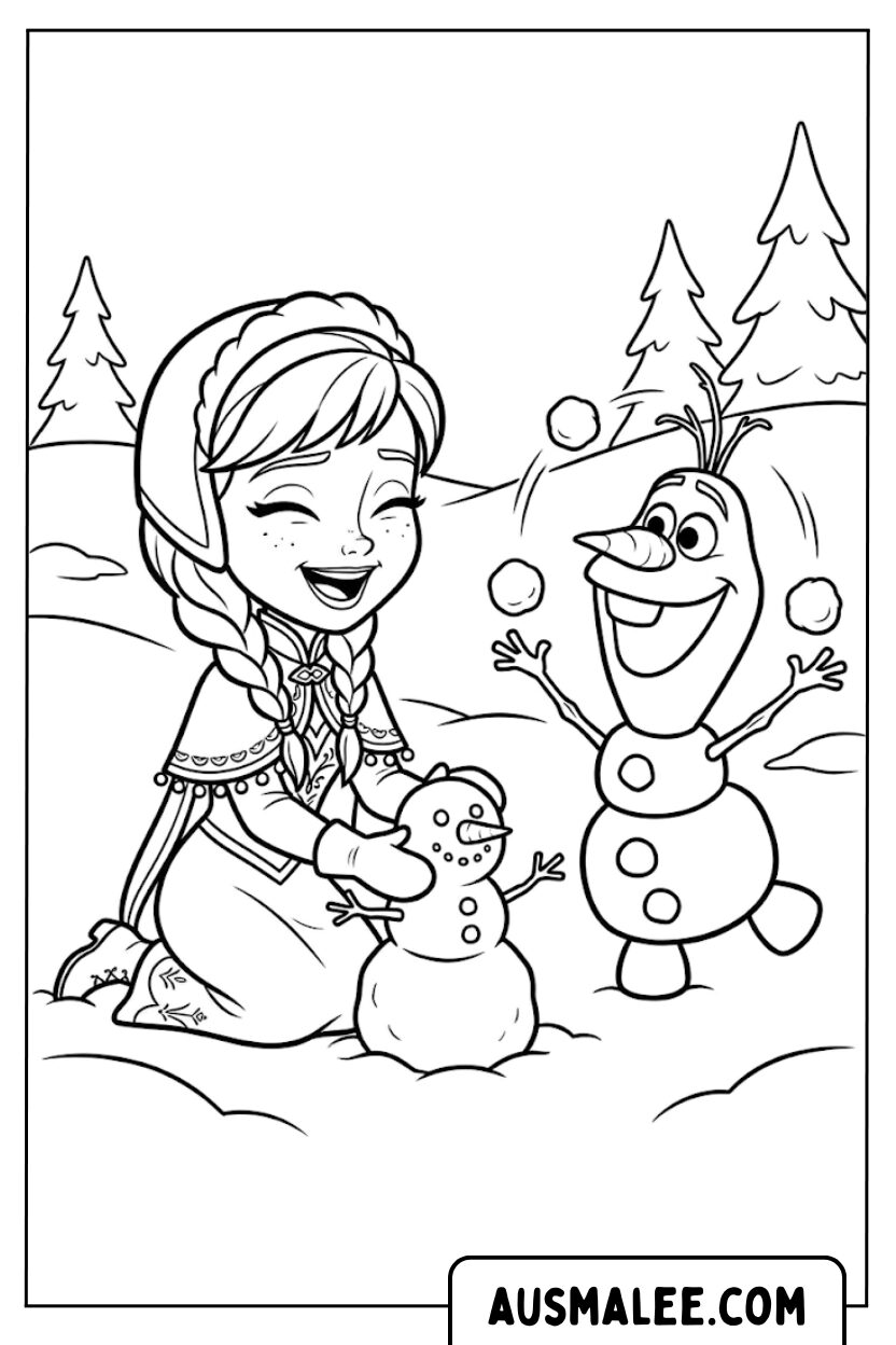 Coloriages Anna la Reine des Neiges Bonhomme de neige Olaf