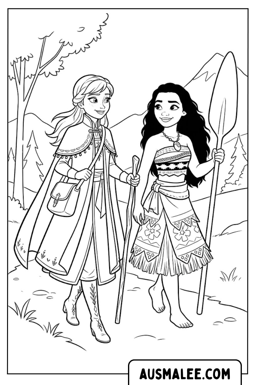 Coloriages Anna et Moana congelés