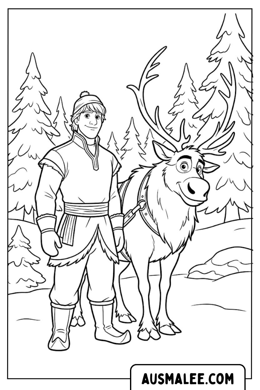 Coloriages La Reine des Neiges Kristoff Sven Wald