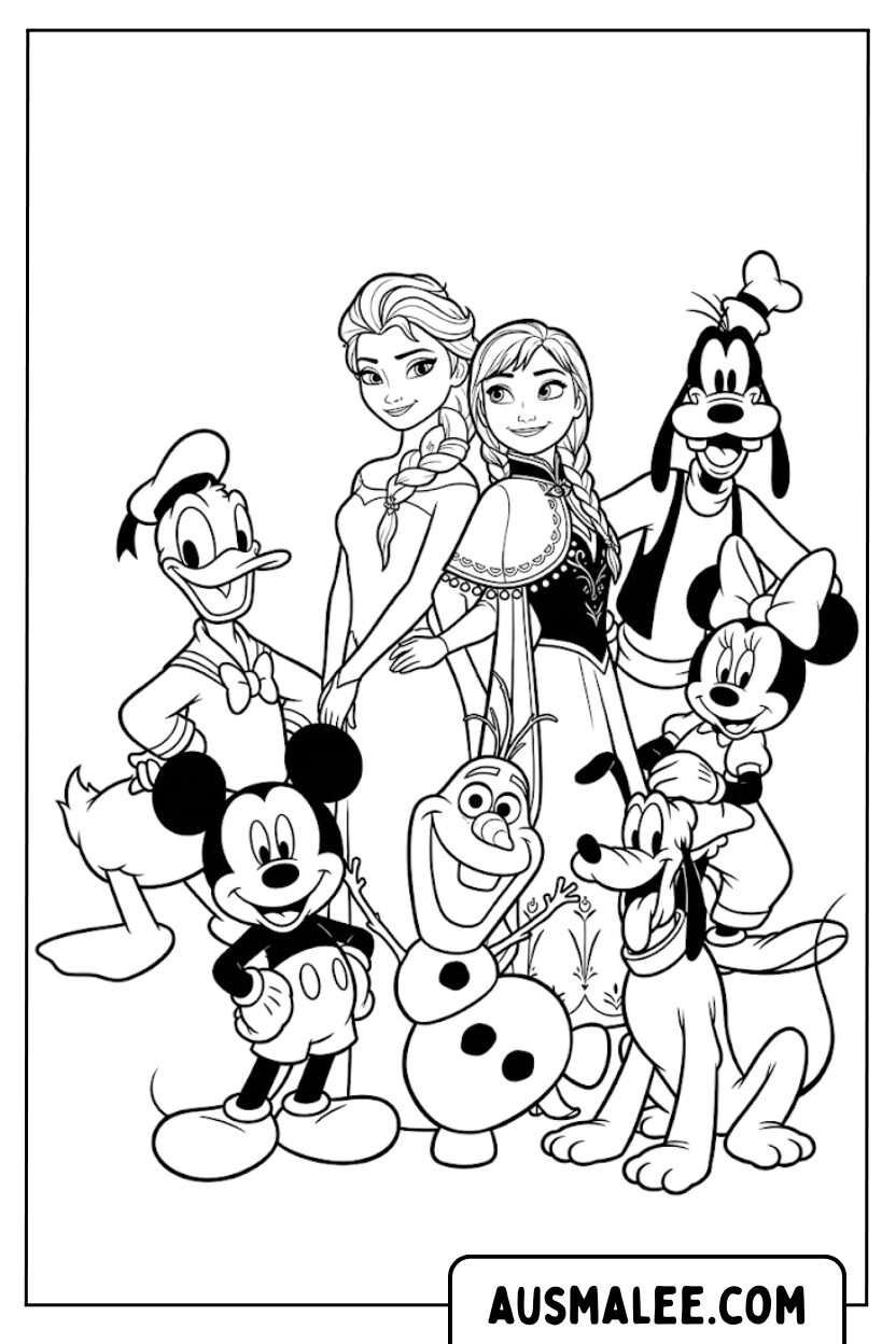 Coloriages La Reine des Neiges Mickey Donald Amis