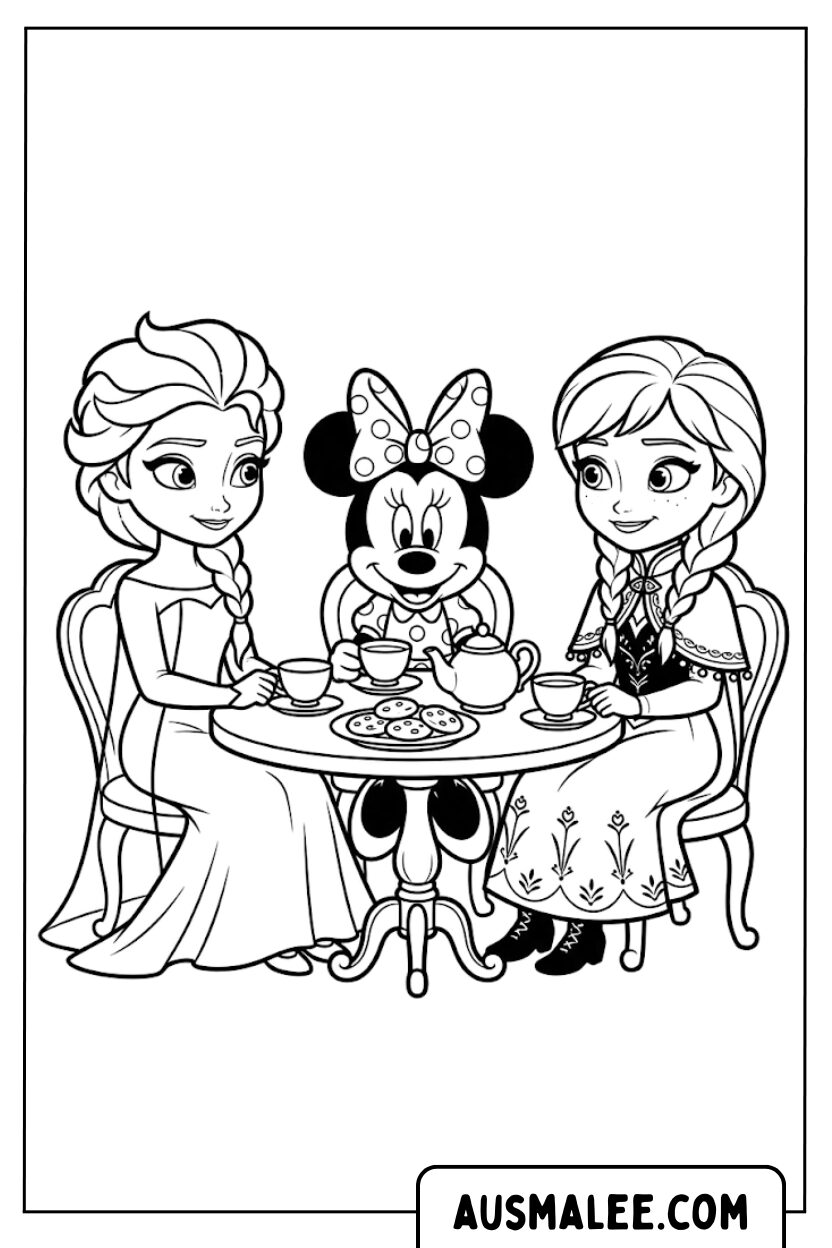 Coloriages La Reine des Neiges Minnie Mouse Tea Party