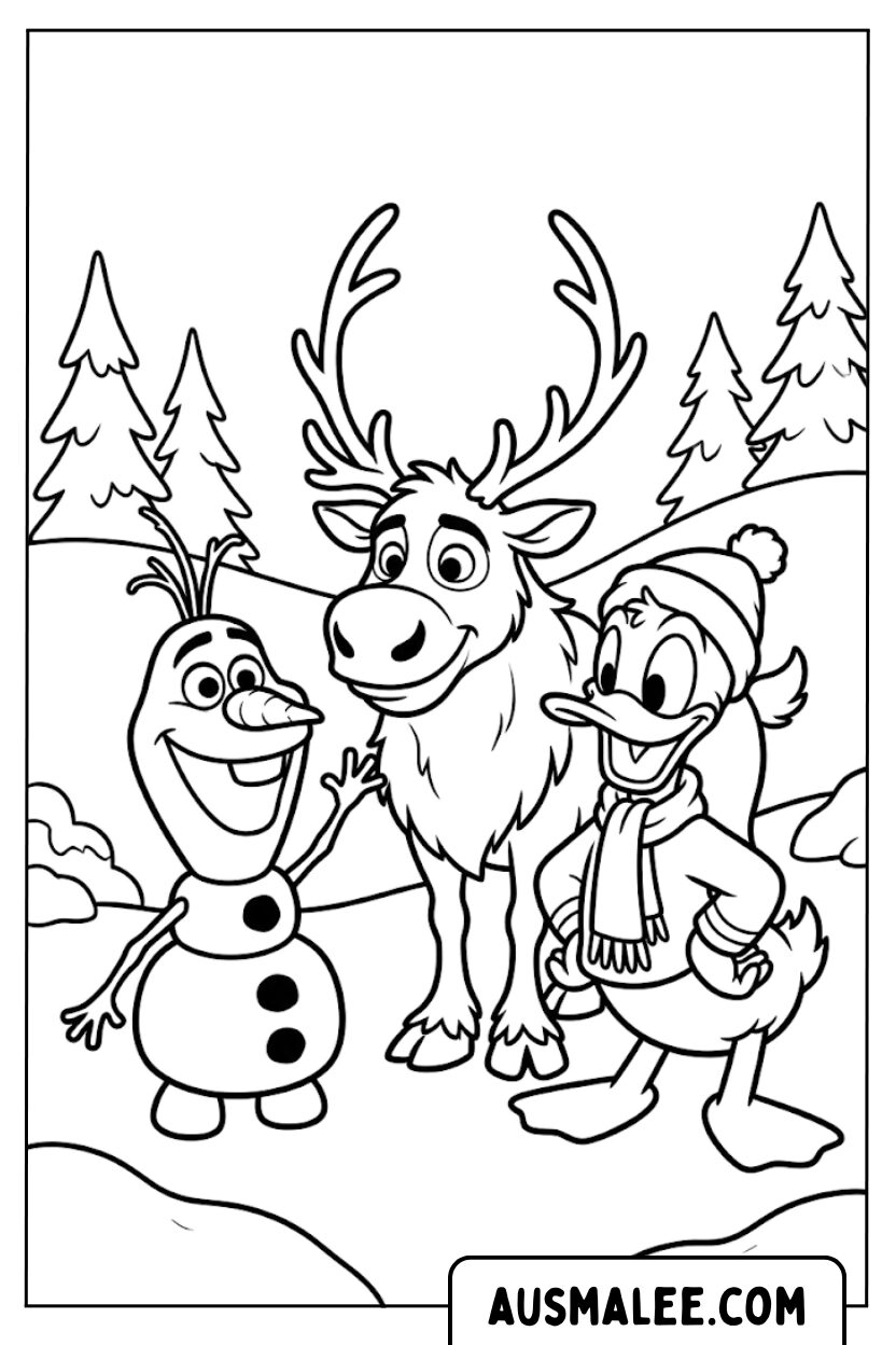 Coloriages La Reine des Neiges Olaf Sven Donald Duck