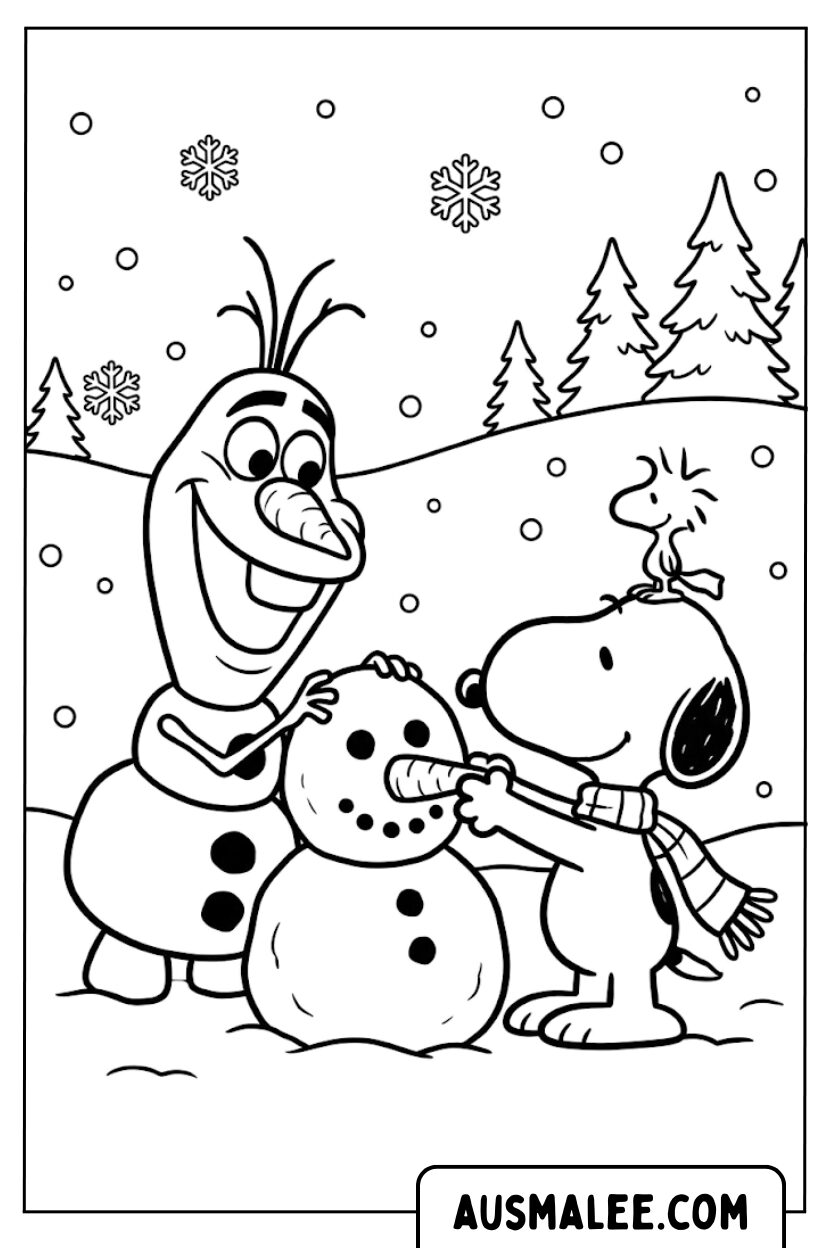 Coloriages Olaf et Snoopy La Reine des Neiges